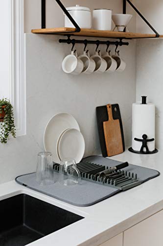 Umbra Udry Rack and Microfiber Dish Drying Mat-Space-Saving Lightweight Design Folds Up for Easy Storage, 24 x 18 inches, Standard, Charcoal