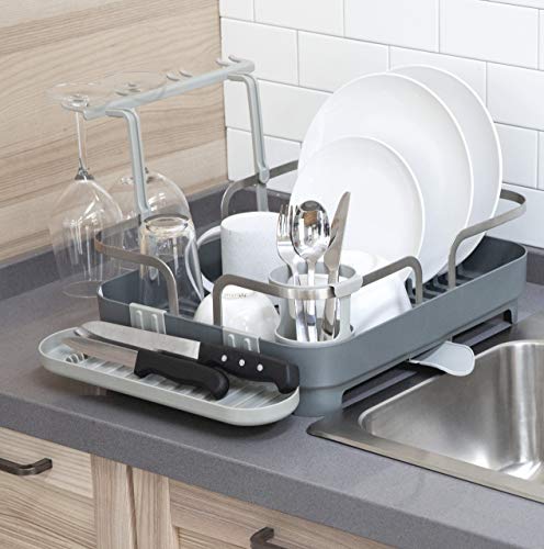 Umbra Holster Dish Rack‚Äì Molded Plastic Dish Drying Rack with Drainage Spout, Charcoal